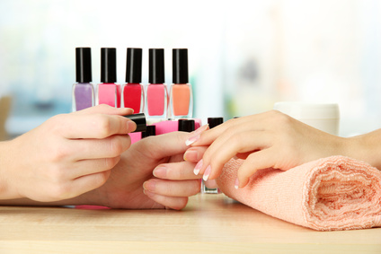 Manicure process in beauty salon, close up